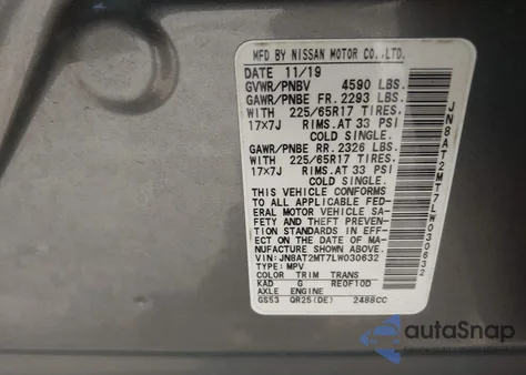 2020 Nissan Rogue S Fwd z USA, uszkodzony, nr VIN JN8AT2MT7LW030632